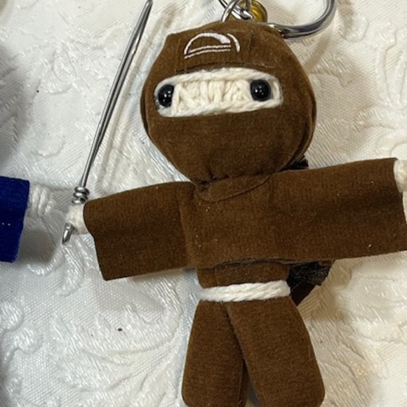 TWO Ninja String Doll Keychain Toys w/Swords Royal Blue/Brown 2.5" x 3" NEW - Picture 5 of 8